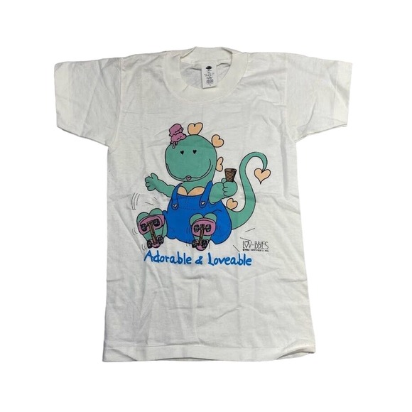 Kids Adorable & Loveable Graphic Tee Thrifted Vintage Style Size S - Picture 1 of 10